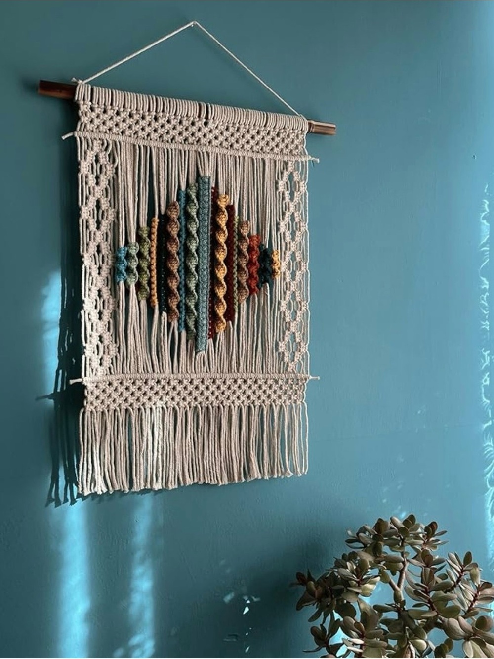 Handmade Macrame Wall Hanging with Multicolor Center